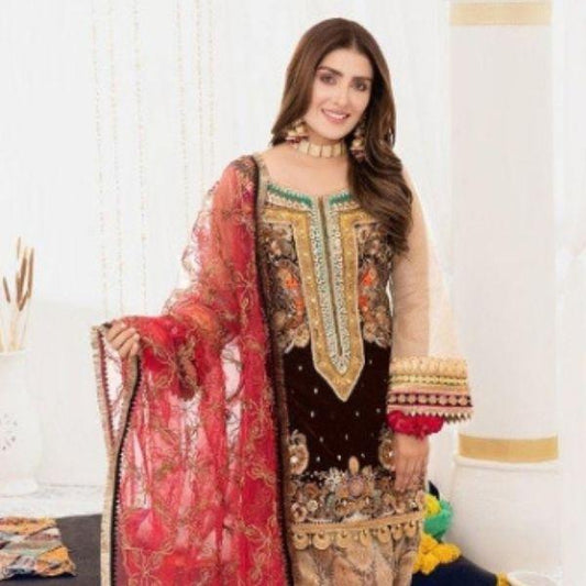 Buy Three-Piece Women's Unstitched Chiffon Embroidered Suit – Elegant & Stylish**