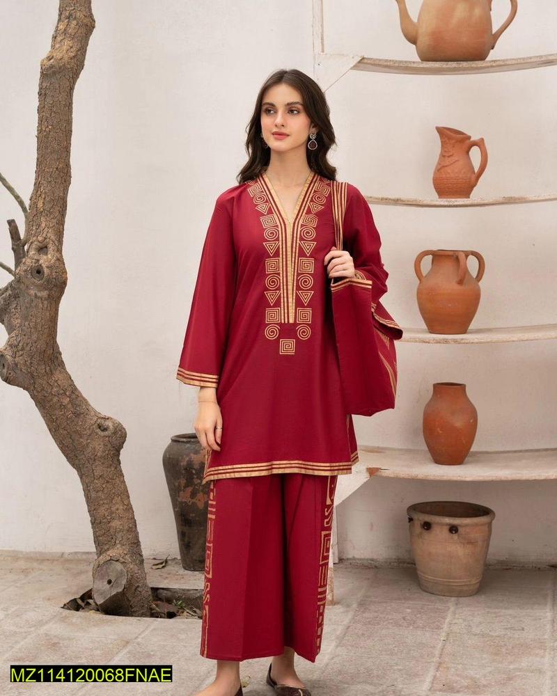 2-Piece Embroidered stitched Lawn Suit With Hang Bag  – Perfect for Summer & Semi-Formal Wear