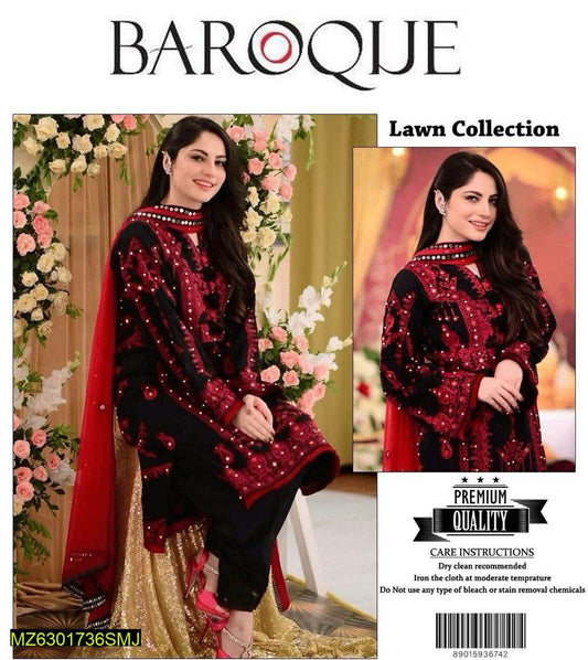 Buy Three-Piece Women's Unstitched Lawn Embroidered Suit | Elegant & Stylish**