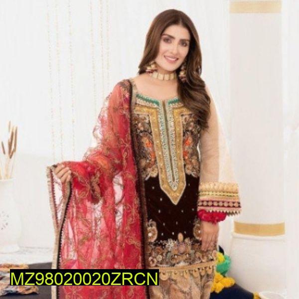 Buy Three-Piece Women's Unstitched Chiffon Embroidered Suit – Elegant & Stylish**