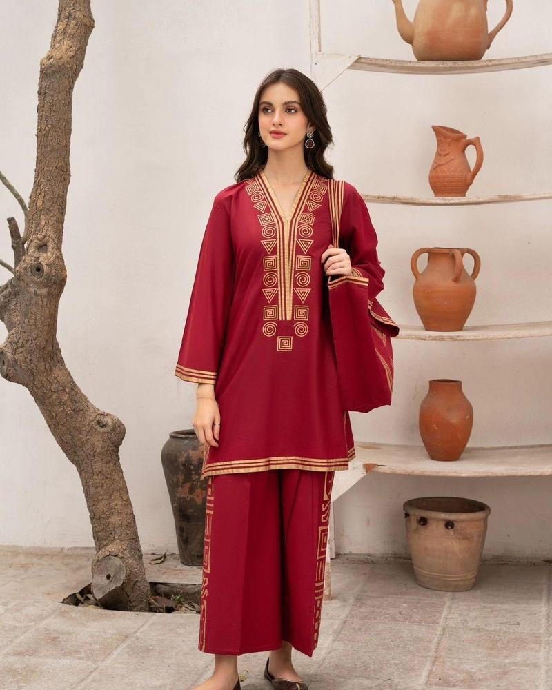 2-Piece Embroidered stitched Lawn Suit With Hang Bag  – Perfect for Summer & Semi-Formal Wear