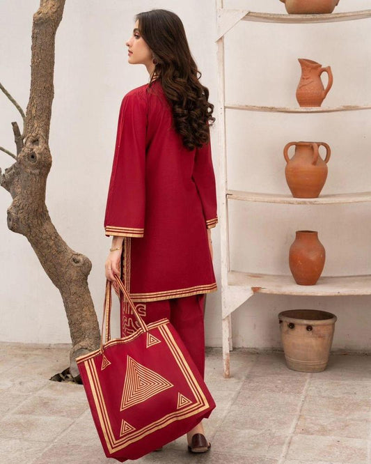 2-Piece Embroidered stitched Lawn Suit With Hang Bag  – Perfect for Summer & Semi-Formal Wear